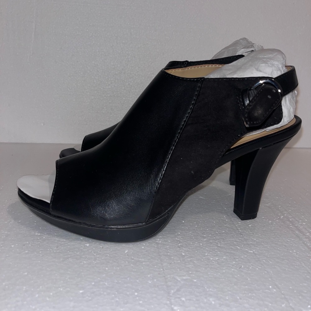 Naturalizer Black Peep-Toe Slingback Heels